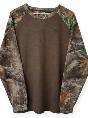Realtree Camo Thermal Shirt Hunting Waffle Knit Long Sleeve Brown Top XL